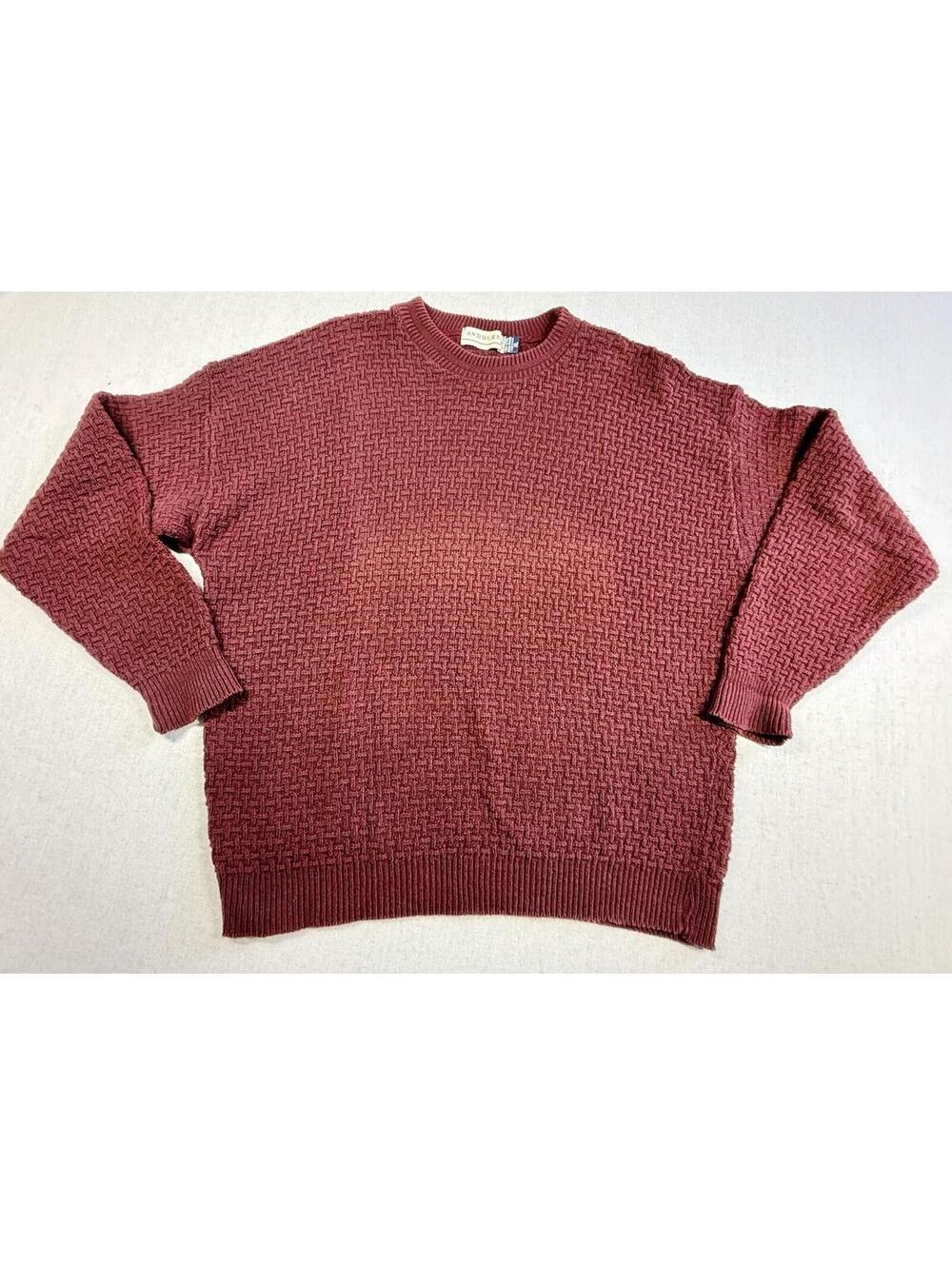 Vintage Andhurst Pullover Sweater Men XL Red Cable Knit Cotton Fisherman Grunge